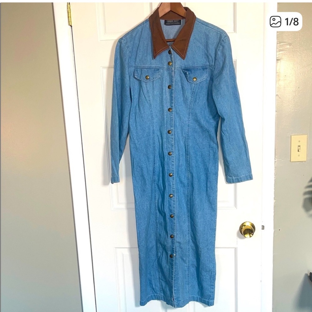 Chorus Blues Denim and faux suede maxi dress